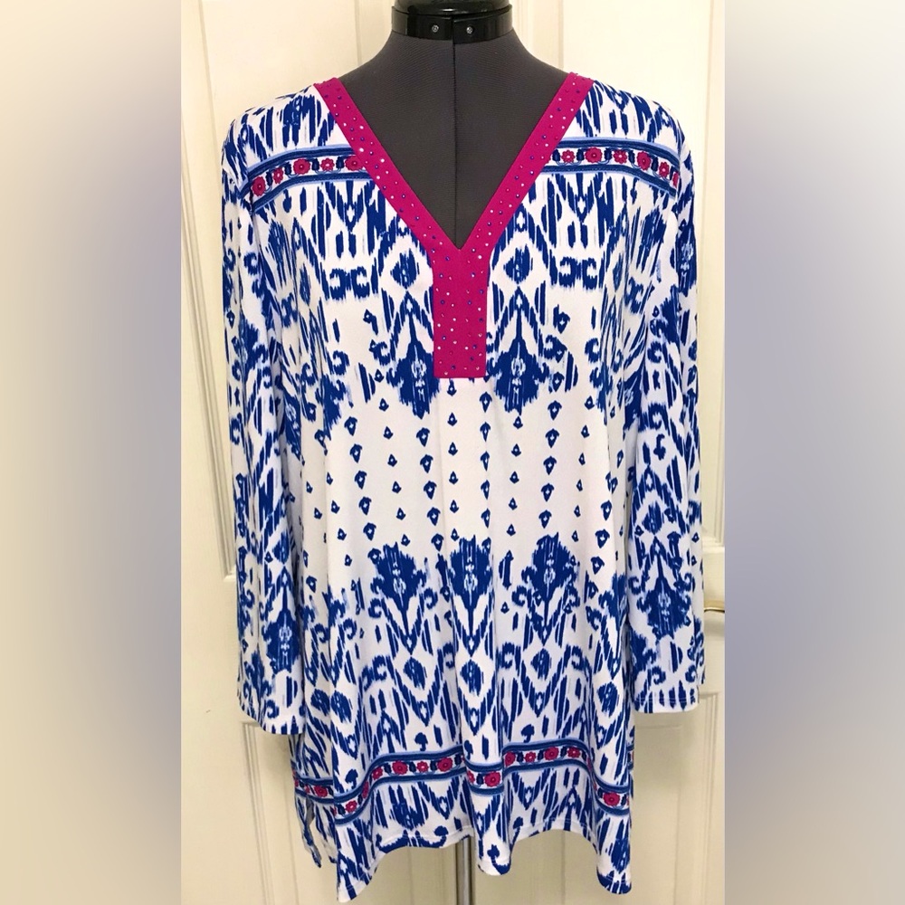 JM Collection Embellished Ikat Top - Picture 9 of 16